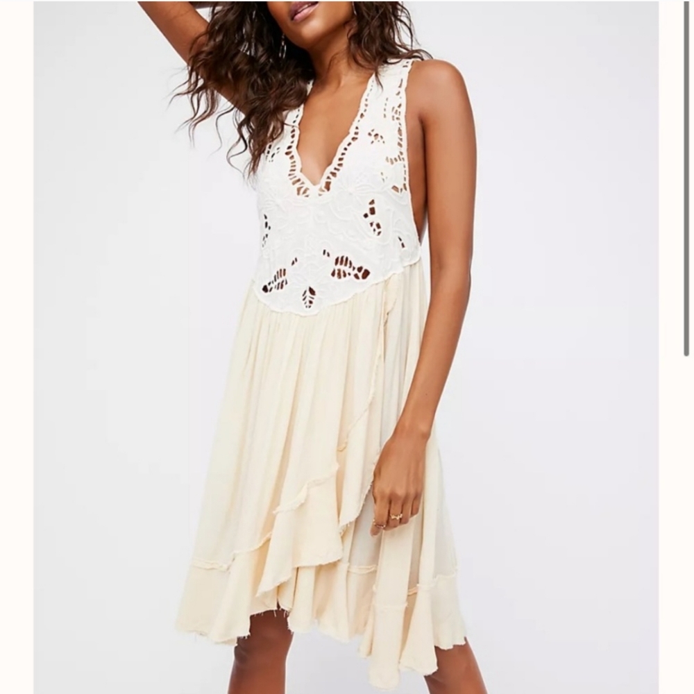 NWT Free People Kiss By The Waves Cream and White Crochet Midi Dress